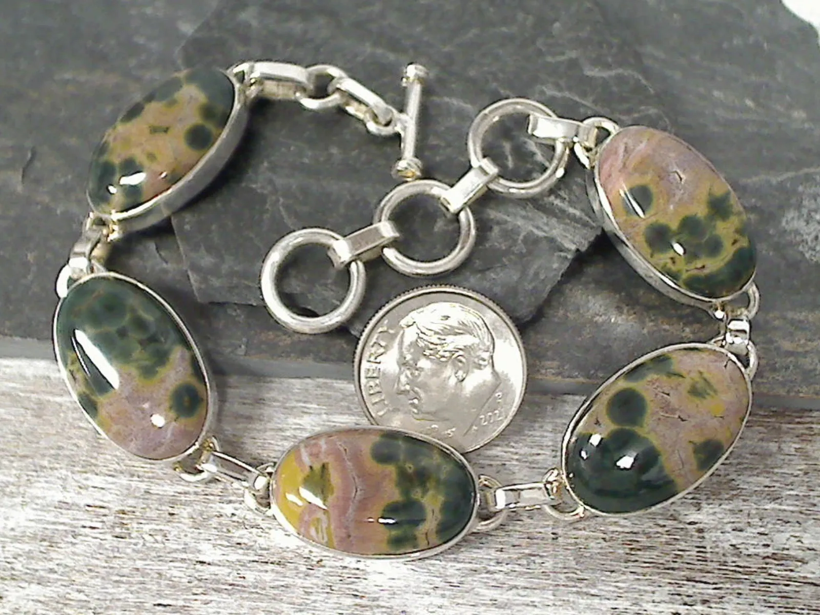 7" - 8" Ocean Jasper, Sterling Silver Bracelet