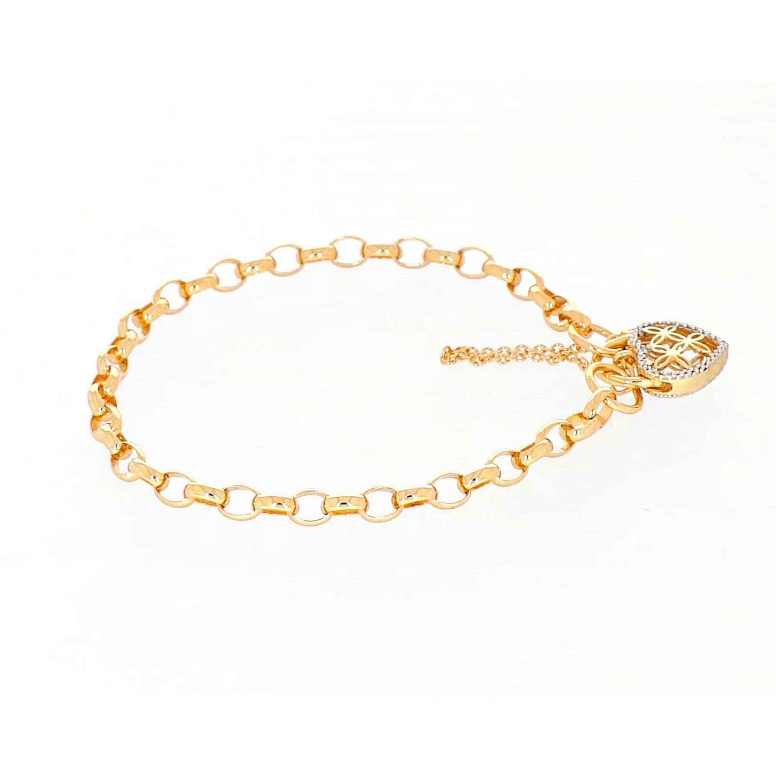 9ct Yellow Gold 19cm Oval Belcher Diamond Set Bracelet