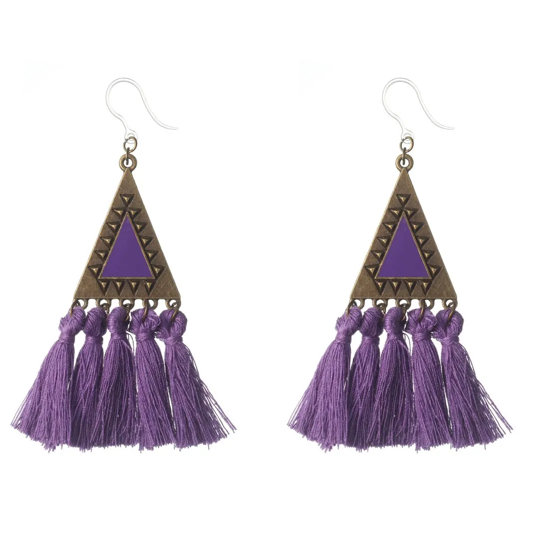 Aztec Triangle Tassel Dangles Hypoallergenic Earrings for Sensitive Ears Made with Plastic Posts