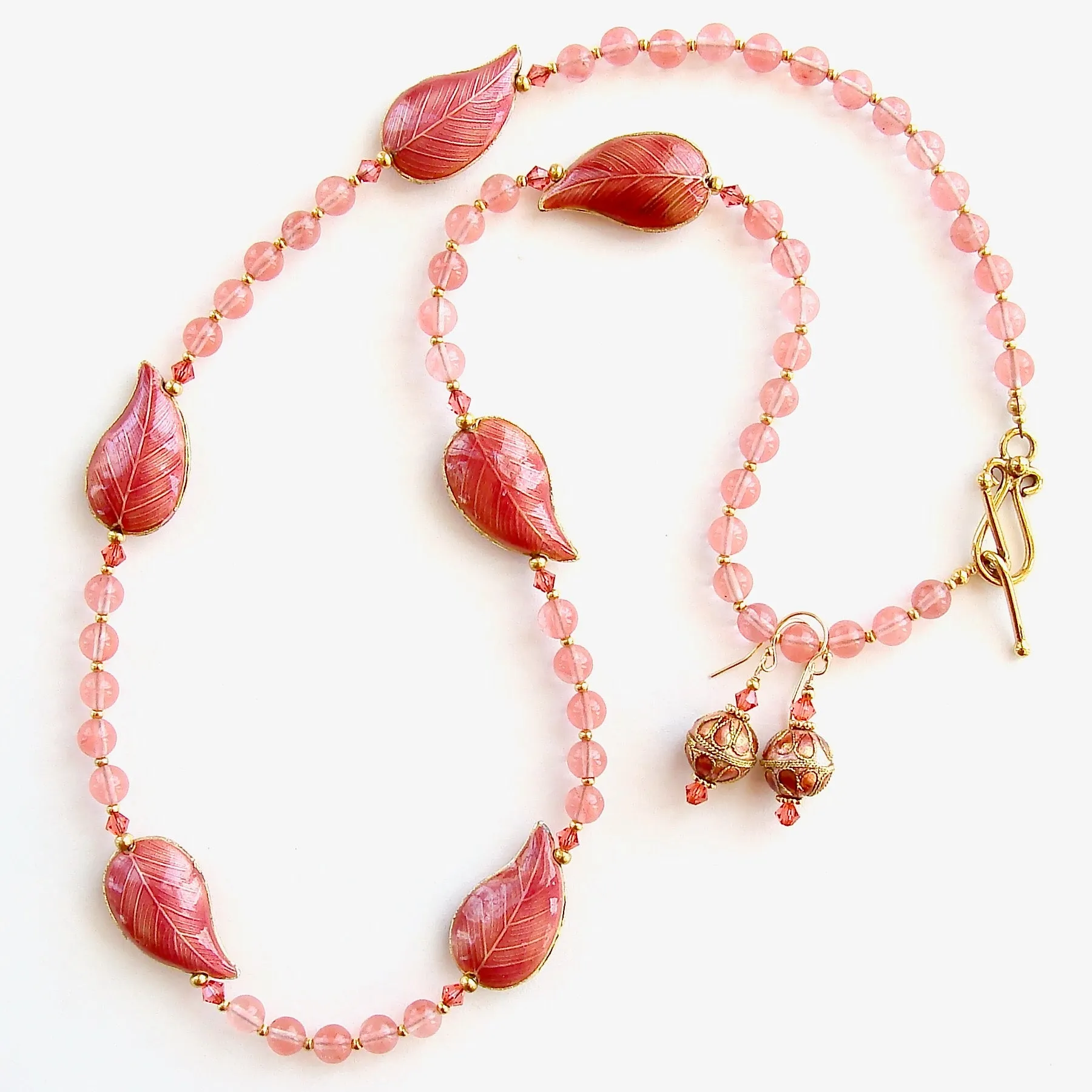 Cora: Coral Pink Necklace Set with Cloisonné