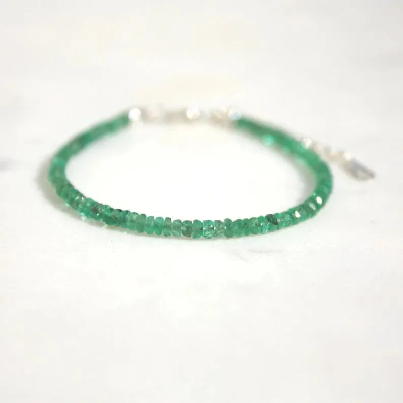 Emerald Faceted Bracelet - May Birthstone Jewelry for Her