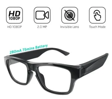 HD P2P Clear Glasses Camera A/V w/2 Batt w/Touch Control