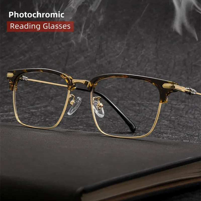Kocolior Unisex Full Rim Square Titanium Alloy Hyperopic Reading Glasses 8366