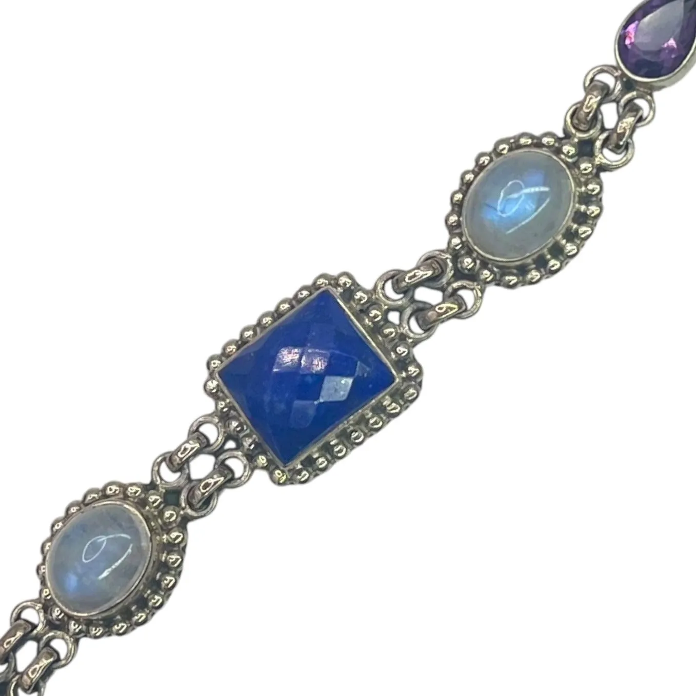 Nikki Butler Sterling Silver Link Bracelet Moonstone Amethyst Gemstone Colorful