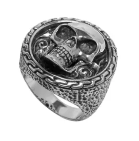 Samuel B. Sterling Silver Round Skull Design Ring, Size 10 (93619)