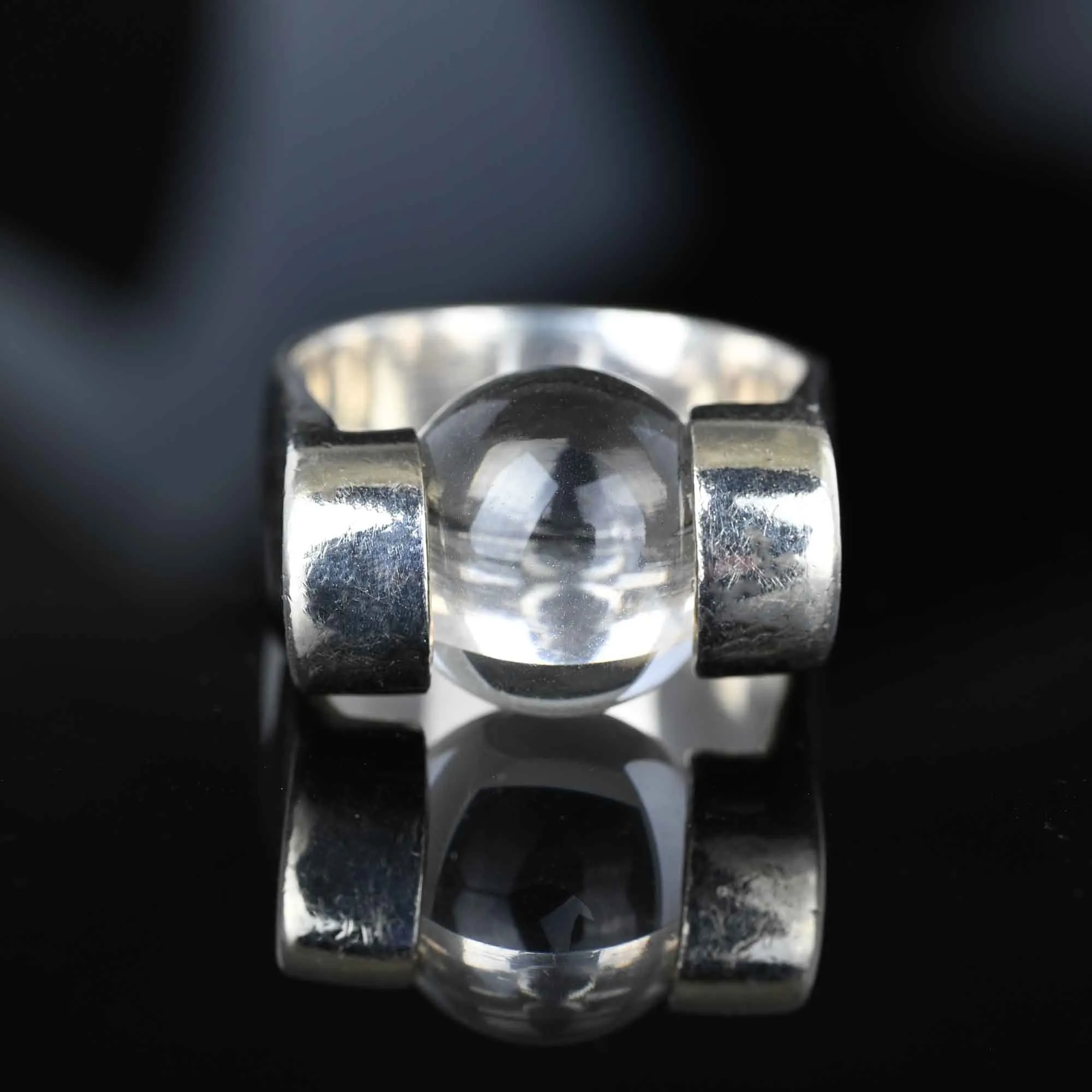 Vintage Silver Wide Band Spinner Pools of Light Ring
