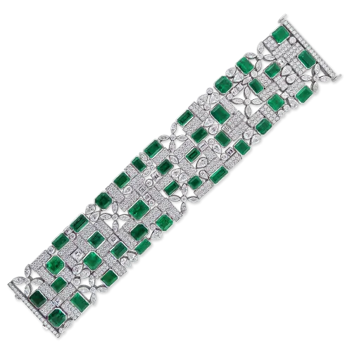 Wide Emerald & Diamond Bracelet